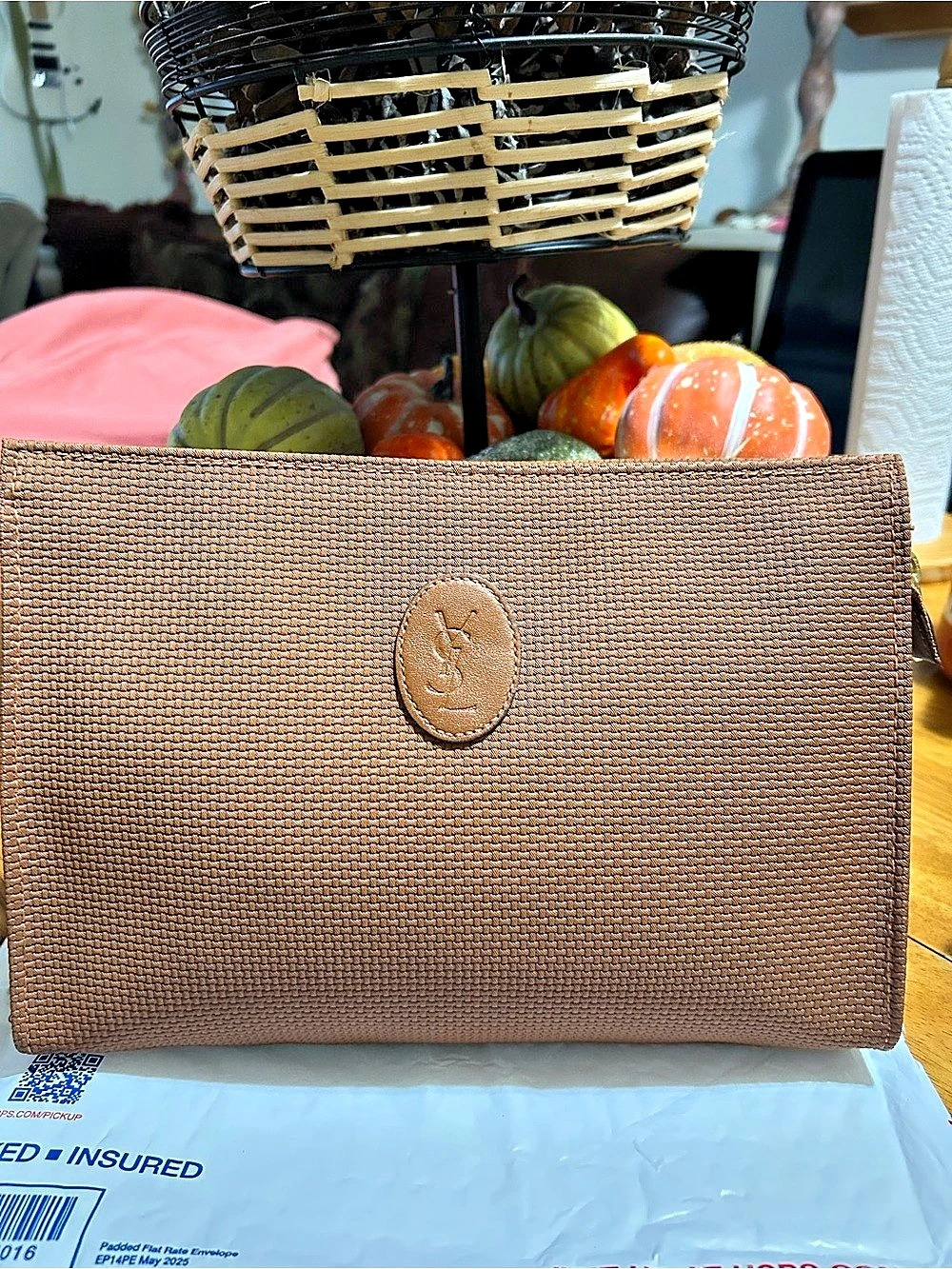 Yves Saint Laurent Brown Zip Clutch